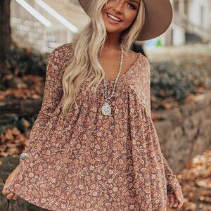 NEW Byron Bay Floral Babydoll Top Latice back sz M